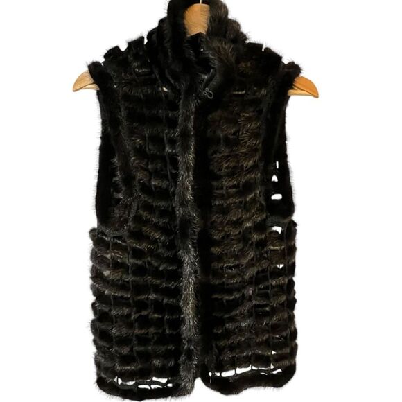 Ranch Mink Fur Vest with Crochet Black Genuine Mink Cozy Soft Statement Piece - Picture 6 of 13